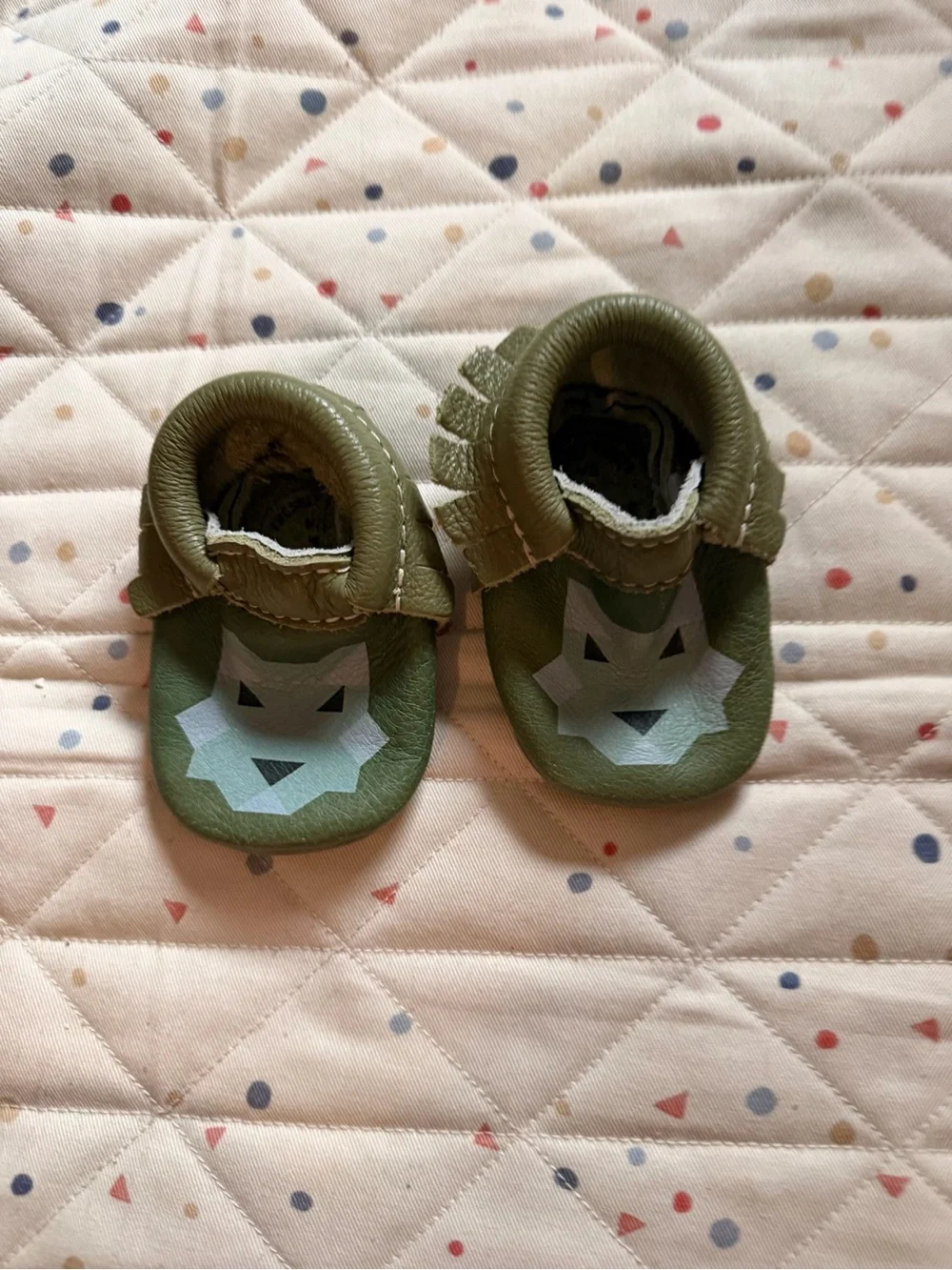 Freshly Picked Kids Olive Green Soft Sole Shoes with Fox Design